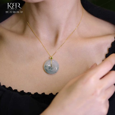 缅甸天然A货翡翠18K金无事牌吊坠JJCYX0326038