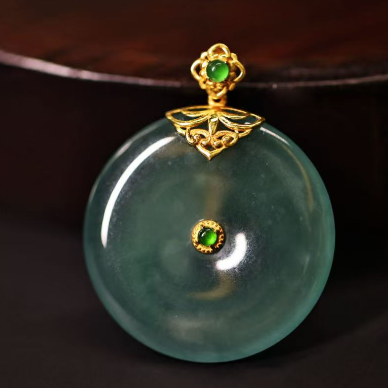 【颖有尽有】高定18K金镶设计款天然A货冰种平安扣JJCYX51109004