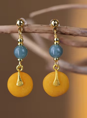 新款天然A货翡翠蜜蜡饼耳饰耳坠简约百搭时尚女款KBR12100012