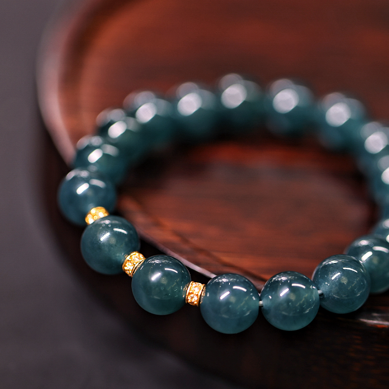 【颖有尽有】18K金天然A货翡翠收藏传承圆珠手串手链 KBR1218003