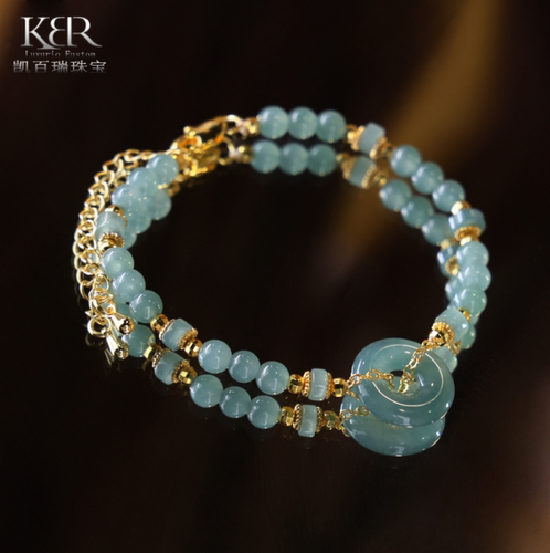 翡翠遇平安新款冰种天然翡翠平安扣手链手串百搭KBR0410009