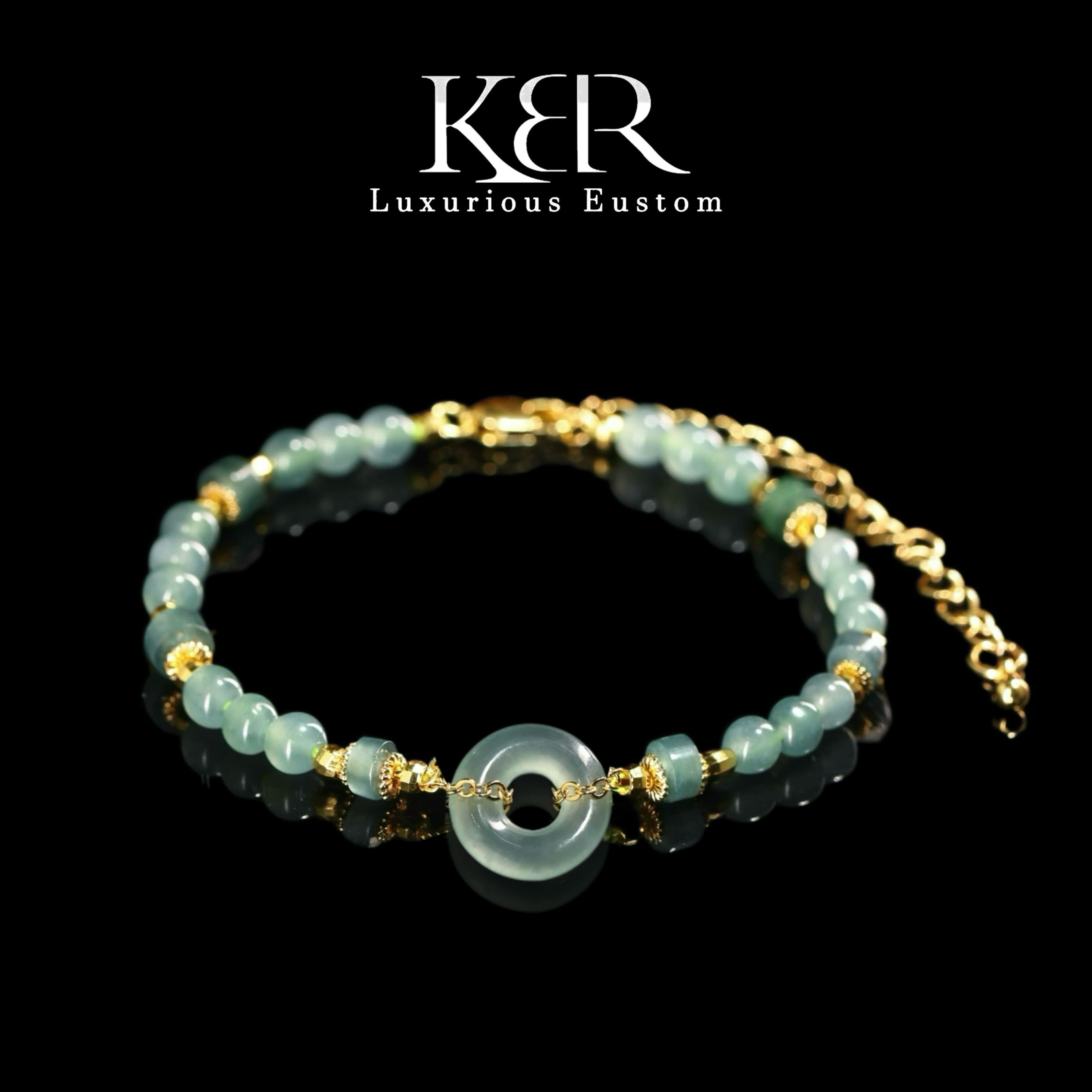 【颖有尽有】天然A货冰种翡翠平安扣手链简约百搭时尚KBR0410009