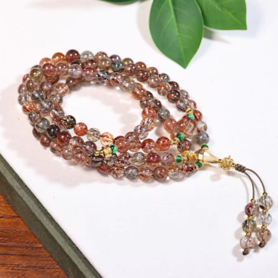 【颖有尽有】新款天然A货翡翠超七水晶多圈手串KBR50820002