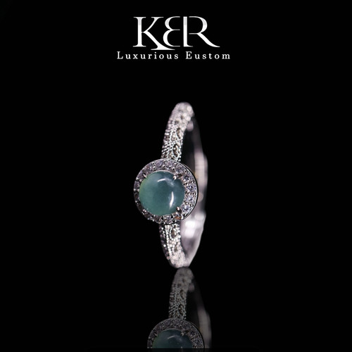 高定设计新款天然A货翡翠蛋面戒指戒圈简约百搭时尚KBR1222002