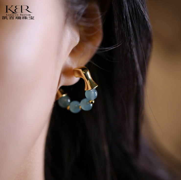 【悟空粉丝专享】设计款天然A货翡翠高冰圆珠耳饰简约KBR0328001