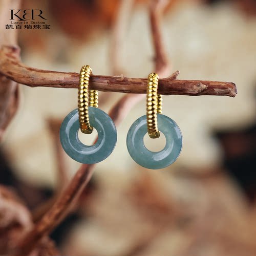 天然A货翡翠平安扣甜甜圈K金色耳扣耳饰时尚百搭大气 KBR0924007