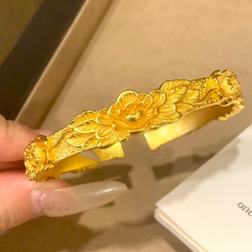 金店同款沙金饰品双喜牡丹花手镯
