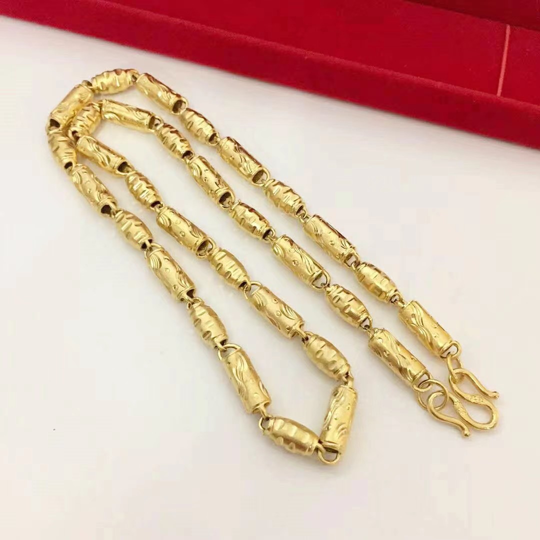 金店同款橄榄圆柱车花龙凤项链
