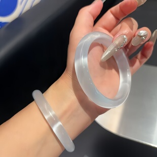 新中式白月光冰蓝色手镯女高冰透高级感猫眼石玉镯子招财转运饰品