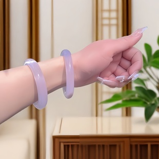 冰紫色猫眼石手镯女白月光玉镯小众精致贵气新中式素圈招财贵妃镯