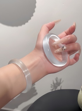 高冰白月光手镯猫眼效应玉镯子