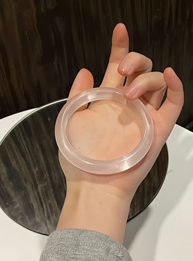 西柚粉玉石手镯猫眼高冰种镯子