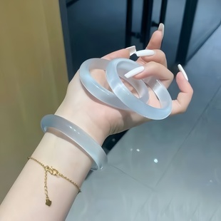 白月光手镯女猫眼石冰冰蓝高冰玉髓镯子气质冰种水晶贵妃玉镯饰品