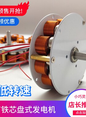 微型盘式有铁芯发电机 强磁 低速 高发电 多极 三相交流发电机