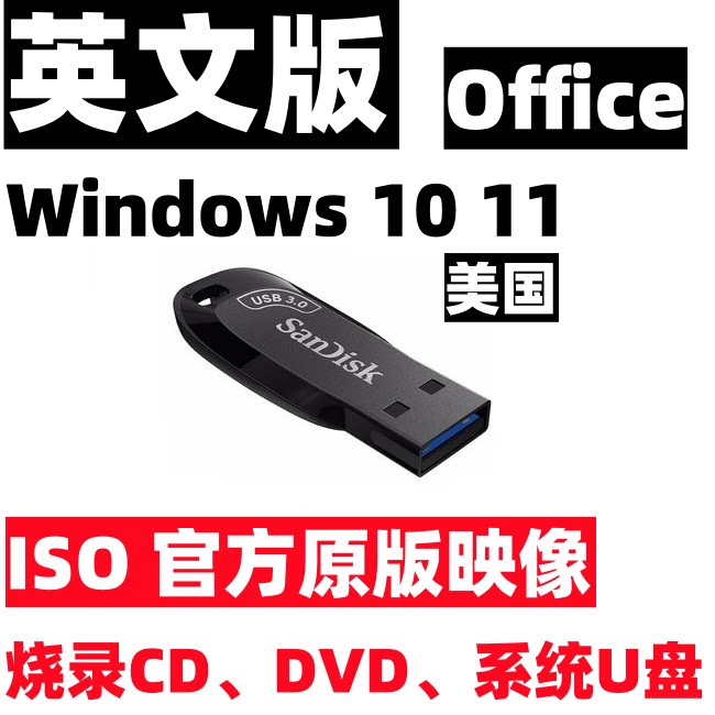 windows 10 win 11 英语英文 美英版 iso 系统安装u盘 usb cd dvd