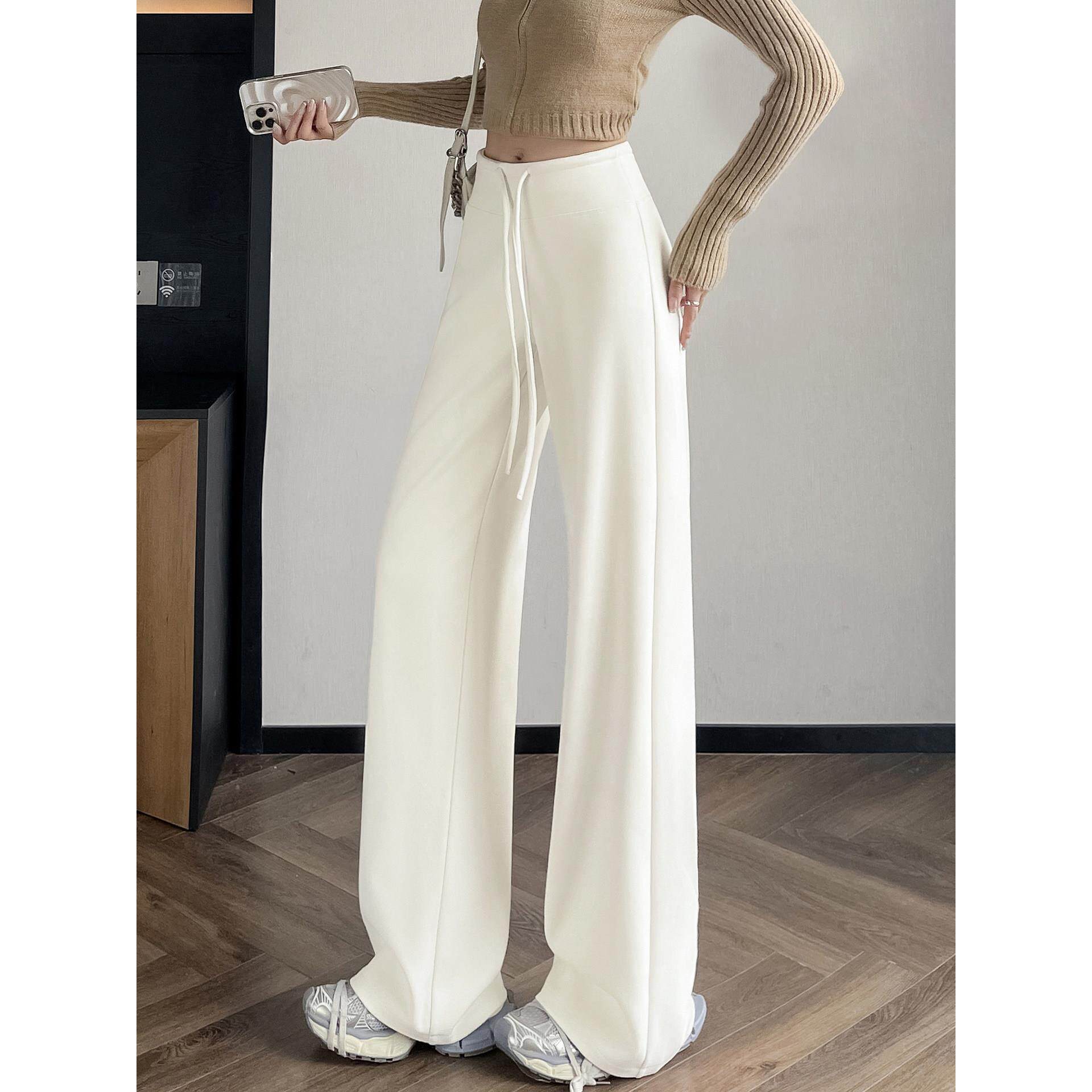 春季白色阔腿裤女2026新款加绒垂感高级感拖地休闲直筒运动卫裤子