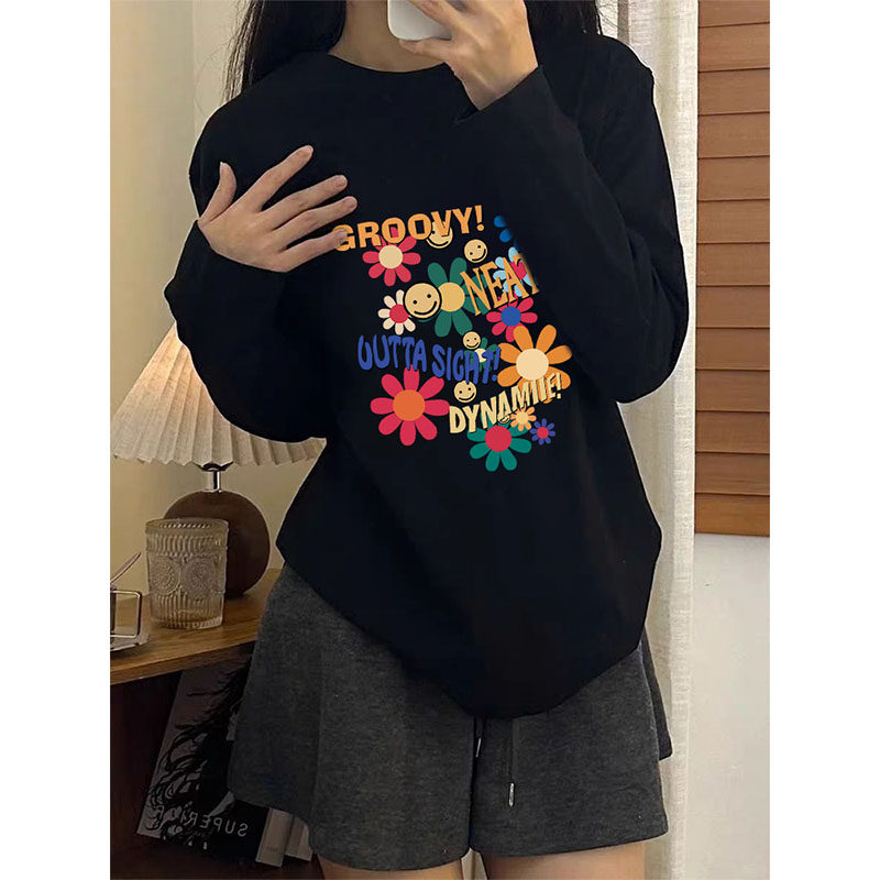 中长版遮屁股长袖T恤女宽松显瘦休闲洋派黑色上衣打底衫秋季潮款