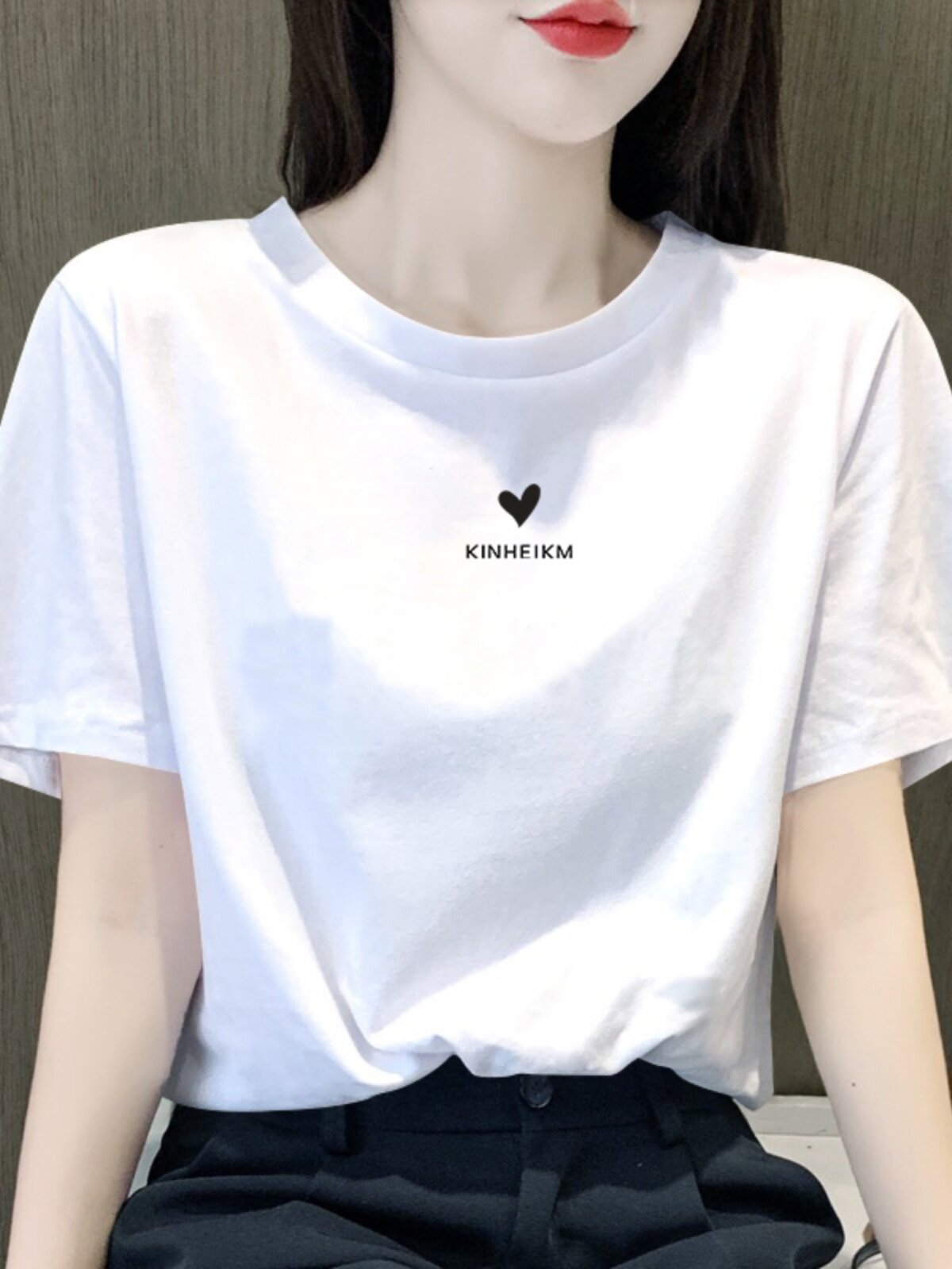 韩版白色纯棉正肩圆领短袖t恤女士2024新款夏季宽松体恤上衣ins潮