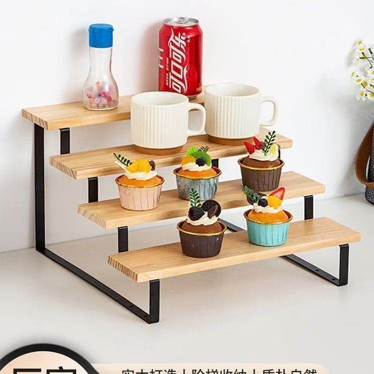 实木桌面置物架多层收纳架阶梯式水杯咖啡杯茶具台面摆架展示架子