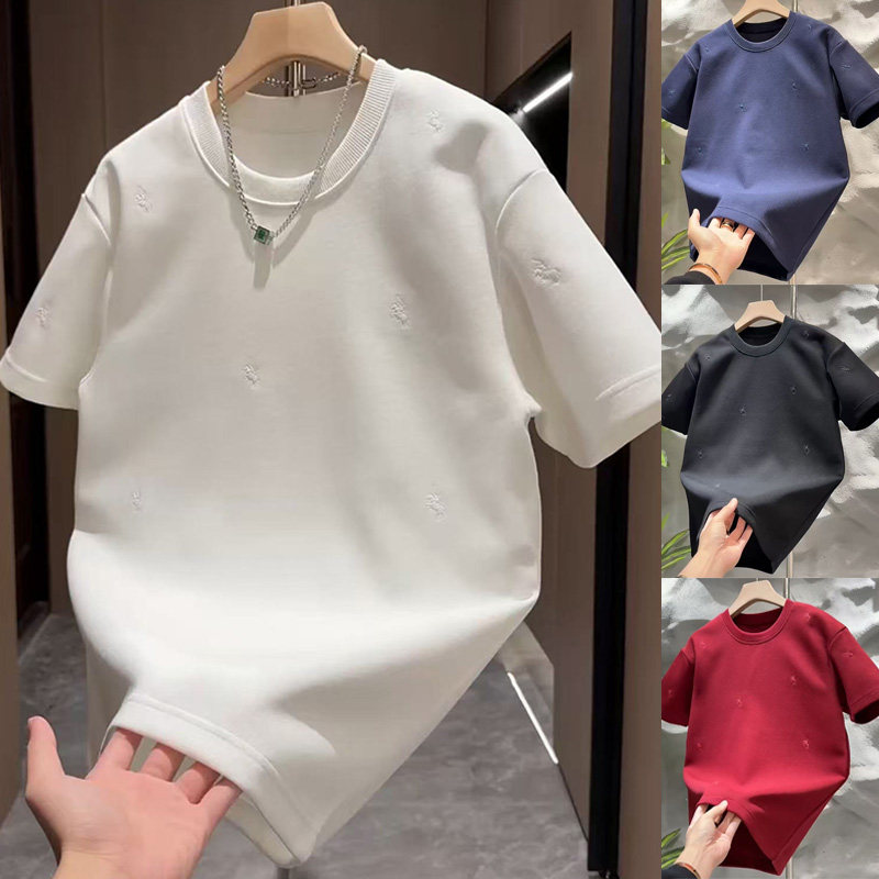2026年春季新款男士百搭圆领纯色刺绣短袖T恤上衣国潮情侣时尚潮,男装,T恤,淘宝优惠券,粉丝福利购,淘宝优惠卷