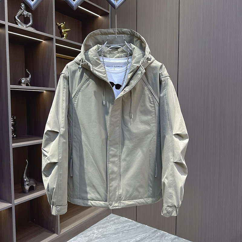 纯色男士韩版简约拼接设计连帽加厚棉服外套冬季夹棉保暖工装夹克