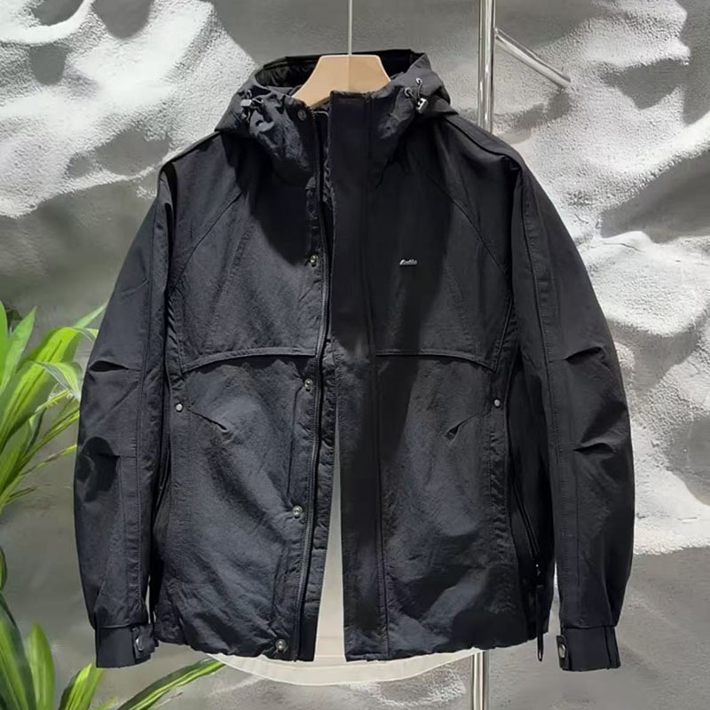 连帽男士韩版纯色简约加厚棉服夹克冬季新款拼接设计防风夹棉外套