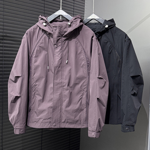 百搭简约气质青年户外冲锋衣潮时尚 连帽休闲夹克韩版 外套 男士 新款