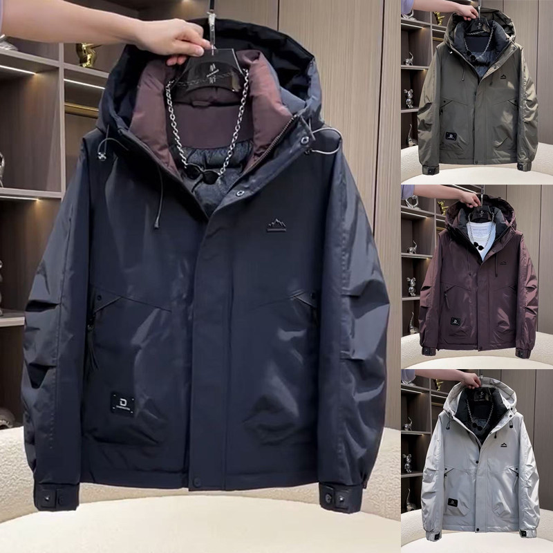 防寒羽绒服男士短款2025冬季新款宽松户外工装鸭绒保暖外套冲锋衣