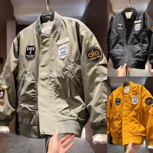 新款立领潮流休闲户外工装夹克男青年帅棒潮牌潮牌贴布刺绣痞球服