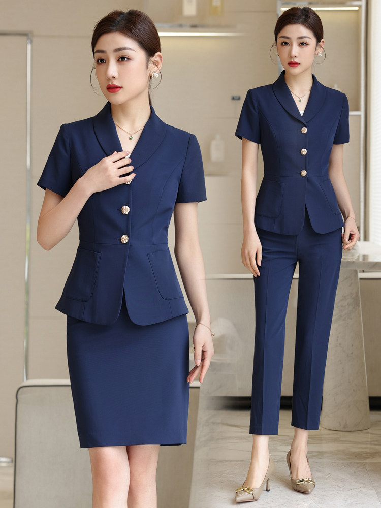 여성을 위한 비즈니스 정장 정장 2023 여름 새로운 기질이 가능한 프런트 데스크 호텔 작은 사람들을 위한 반팔 작업복