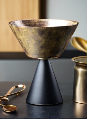 壹铭汇新中式黄铜黑底酒店售楼处客厅茶几糖果碗软装果盘装饰摆件