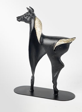 中古风质感动物样板房软装家居装饰金属马质感小鸟博古架摆件