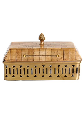 印度手工巴洛克宫廷风复古牛骨黄铜雕花样板间首饰收纳盒装饰摆件