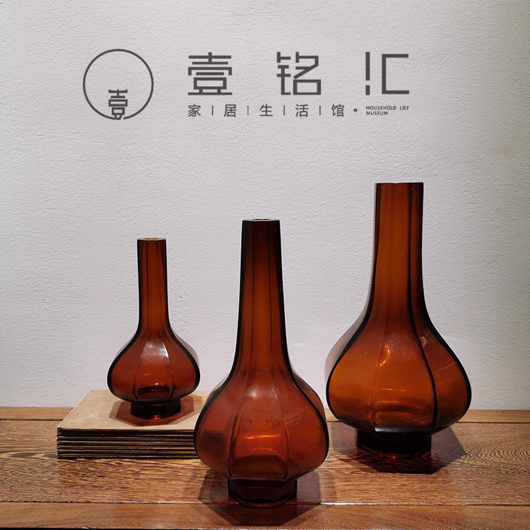 新中式八面天球琉璃琥珀色花瓶家居客厅茶室装饰花器花插摆件