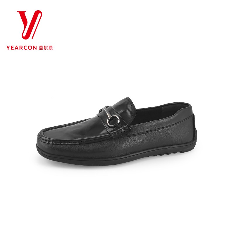 意尔康春季牛皮乐福鞋一脚蹬舒适
