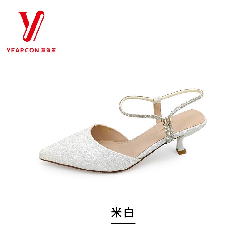 意尔康女鞋2026夏季新款纯色镂空透气细跟一字带凉鞋6251GR16169U