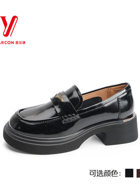 意尔康乐福鞋女2025年新款真皮粗跟英伦风小皮鞋爆款5162GB39707Y