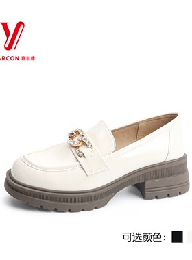 意尔康女鞋2025春夏新款时尚百搭豆豆鞋粗跟乐福鞋女5262ZB48012U