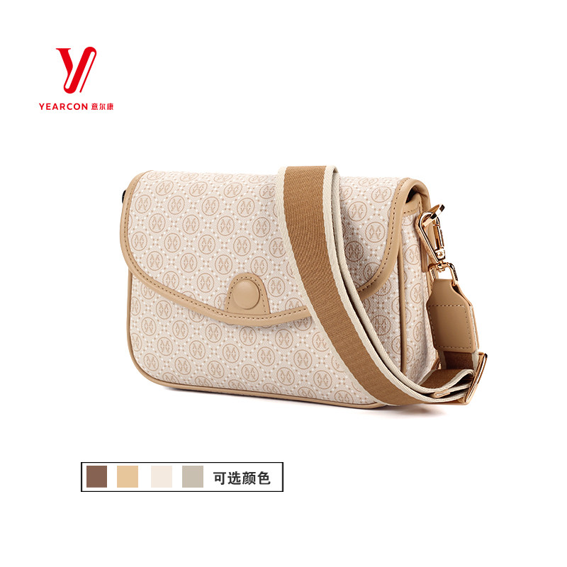 意尔康女包2025新款小众复古撞色质感老花单肩斜挎小方包S1Y22816