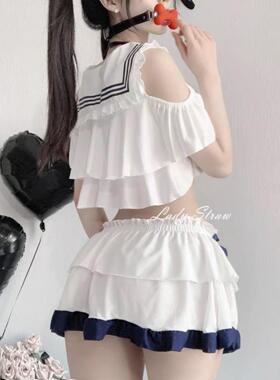 甜妹专属 清纯学生装性感睡衣jk套装衬衫女水手服露肩蛋糕裙睡裙