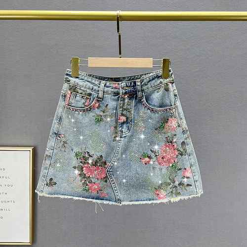 夏季百搭印花牛仔半身裙A字短裙
