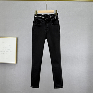 新款 2025年冬季 高腰修身 显瘦欧货九分裤 加绒牛仔裤 铅笔裤 女小脚裤