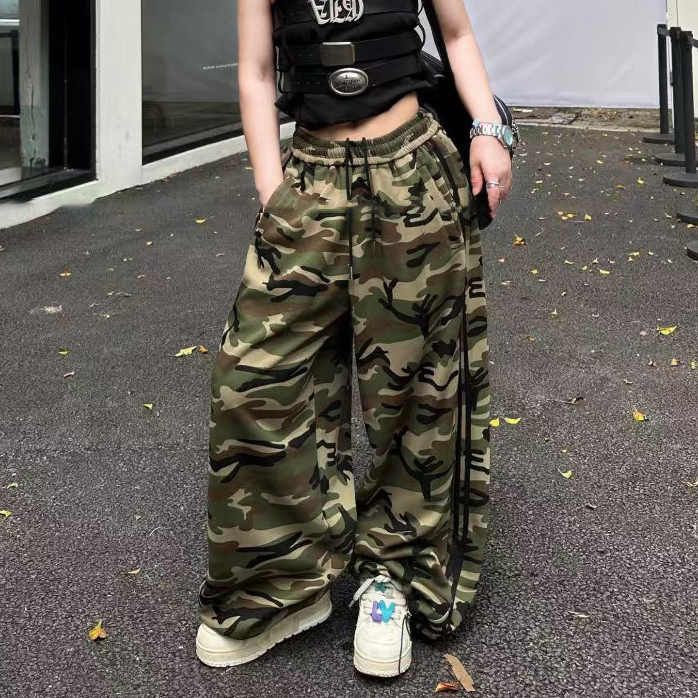 迷彩纹卫裤女运动裤2025秋季新款
