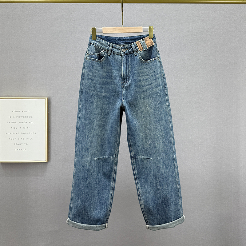 2025年春季做旧牛仔阔腿裤长裤女