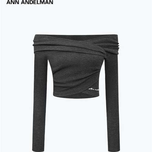 ANN ANDELMAN 交叉露肩设计感上衣女一字肩秋季长袖t恤