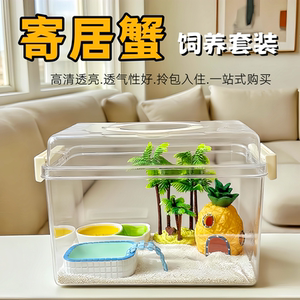 寄居蟹饲养箱套装小型桌面爬宠盒相手蟹生态养殖箱乌龟饲养缸手提
