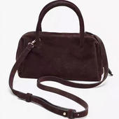 复古绒面保龄球包女手提单肩腋下包百搭通勤包棕色