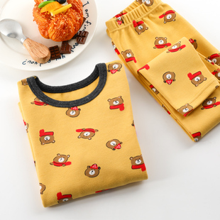 【280G特价】儿童家居服套装宝宝纯棉睡衣女童秋衣秋裤 围巾小熊