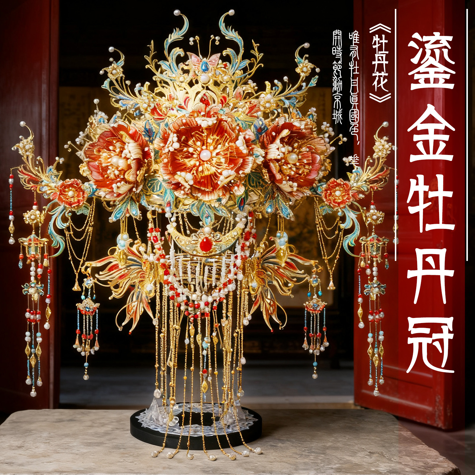 钢达可穿戴牡丹凤冠国风金属拼图