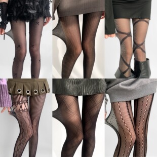 御姐黑丝叠穿高弹防勾丝打底袜辣妹配长靴白丝袜提花蕾丝银丝网袜